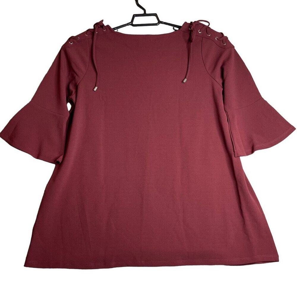 Ellos Women's 3/4 Sleeves Burgundy Top‎ Blouse Size Small 10/12 - Picture 3 of 11